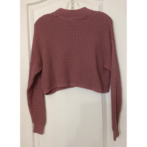 Hollister Mock Neck Waffle Knit Cropped Sweater Dusty Rose/Mauve XS - Picture 9 of 13
